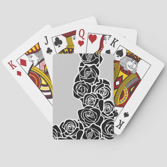 Elegant Black White Grey Roses Romantic Pattern Playing Cards (Back)