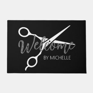 Elegant  Black White Hairstylist Salon Name      Doormat