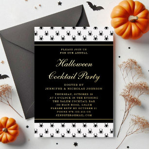 Elegant Black White Halloween Cocktail Party Gold