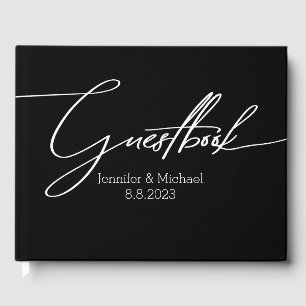elegant  black white handwriting wedding guest book