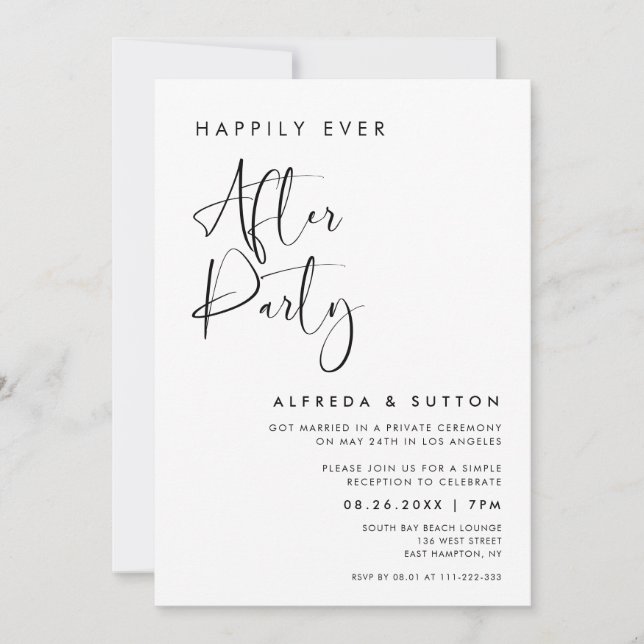Elegant Black & white Happily ever after party Invitation (Front)