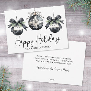Elegant Black White Happy Holidays Holiday Card