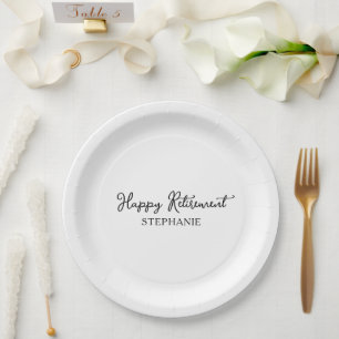 Elegant Black & White Happy Retirement Paper Plate