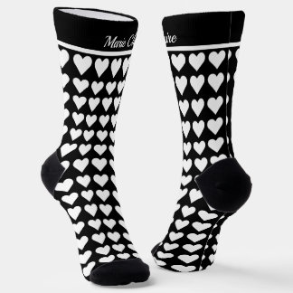 Elegant Black White Heart Pattern Personalised Nam Socks