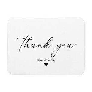 Elegant Black White Heart Wedding Thank You Card Magnet