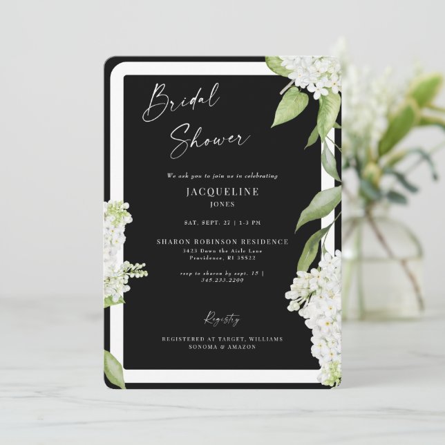 Elegant Black White Hydrangea Bridal Shower  Invitation (Standing Front)