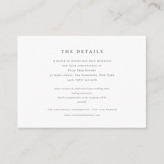 Elegant Black White Information Wedding  Enclosure Card (Front)