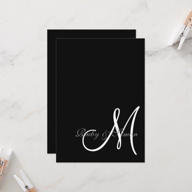 Elegant Black White Initial Wedding  Invitation (Front/Back In Situ)