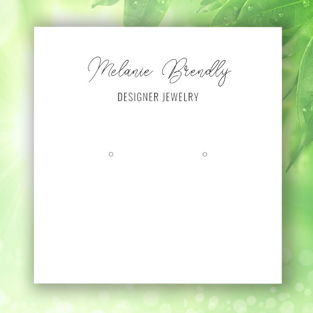 Elegant Black White Jewellery Earring Display Square Business Card (Stylishly Personalize with Your Custom Name & Optional Text.)