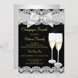 Elegant Black White Lace Champagne Brunch Invite