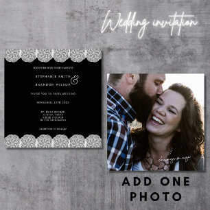 Elegant Black White Lace Photo Wedding Invitation