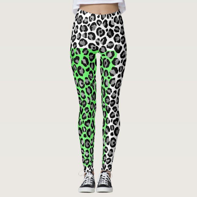 Elegant Black White Leopard Animal Print  Leggings (Front)