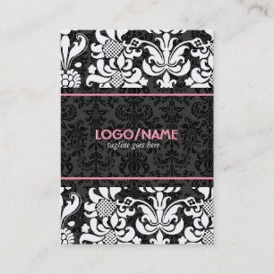Elegant Black & White Look Vintage Floral Damasks Business Card