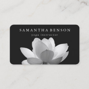 Elegant Black & white Lotus Flower Logo Yoga Business Card