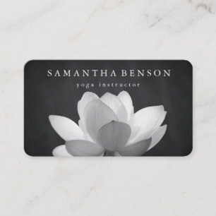 Elegant Black & white Lotus Flower Logo Yoga Business Card