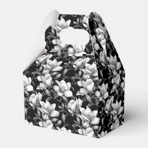 Elegant black white Magnolia flower tiled Favour Box