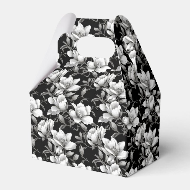 Elegant black white Magnolia flower tiled  Favour Box (Front Side)