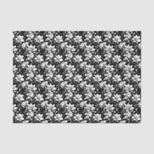 Elegant black white Magnolia flower tiled Tissue Paper
