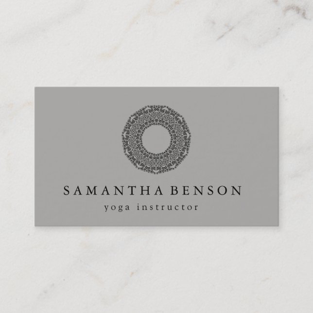 Elegant Black & white Mandala Art Logo Yoga Business Card (Front)