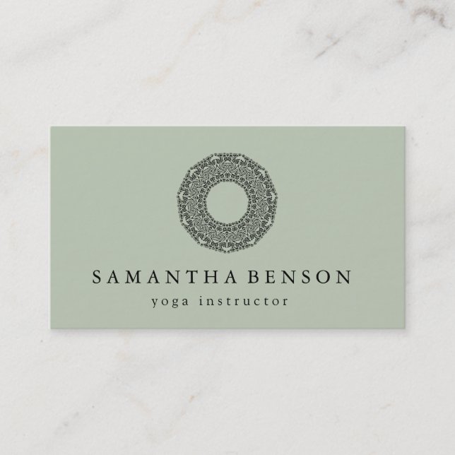Elegant Black & white Mandala Art Logo Yoga Business Card (Front)