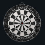 Elegant Black White Marble Custom Name Message  Dartboard<br><div class="desc">Ant elegant dartboard design with alternating  black marble and white marble triangles. 

A name and a message are written above and below,  in white caps,  as arched text.</div>