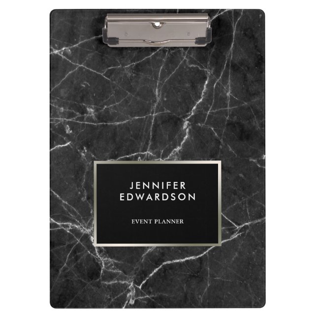 Elegant black white marble pattern personalised clipboard (Front)