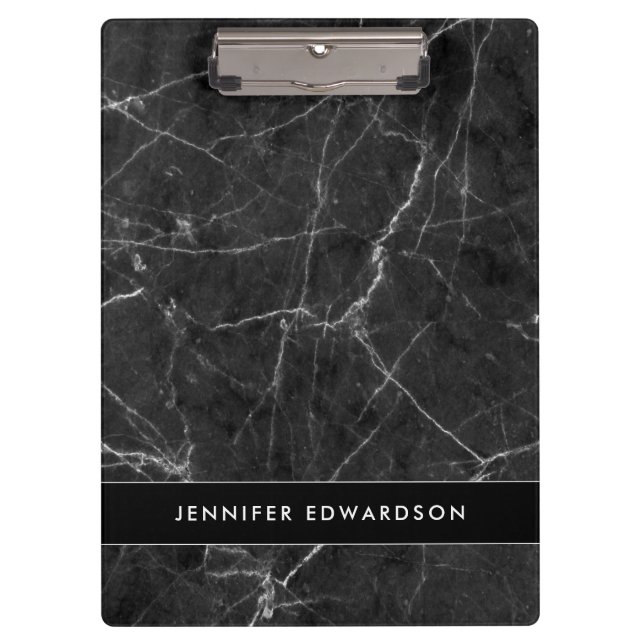 Elegant black white marble pattern personalized clipboard (Front)