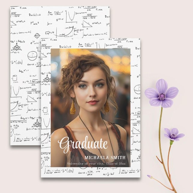 Elegant Black White Math College Photo Graduation Announcement (Creator Uploaded)