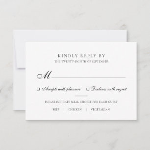 Elegant Black & White Meal Choice Wedding RSVP Card