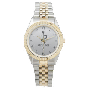 Elegant Black White Medical Asclepius Name Watch