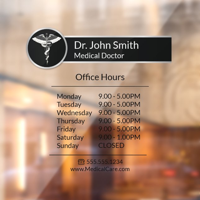 Elegant Black White Medical Caduceus Opening Hours (Sheet 2)