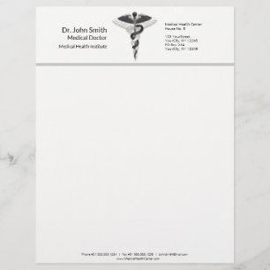 Elegant Black White Medical Classy Noble Caduceus Custom Letterhead