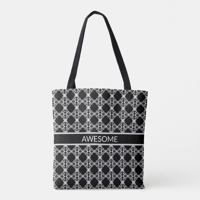 Elegant Black & White Mediterranean Look Pattern Tote Bag (Back)