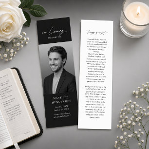 Elegant Black & White Memorial Funeral Bookmark