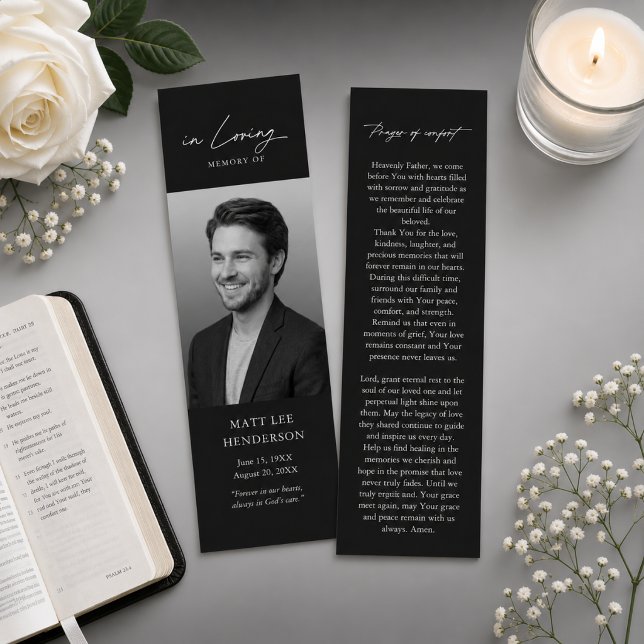 Elegant Black & White Memorial Funeral Bookmark (Creator Uploaded)