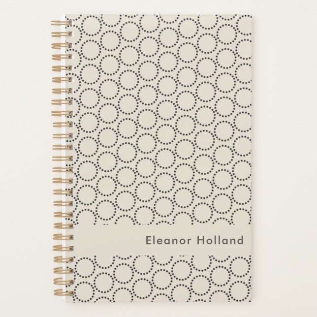 Elegant Black White Mid-Century Modern Custom Name Planner (Front)