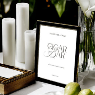 Elegant Black & White Minimalist Cigar Bar Sign