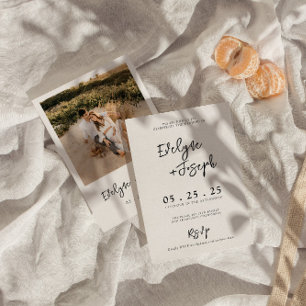 Elegant Black & White Minimalist Photo Wedding Invitation