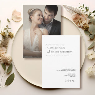 Elegant Black White Minimalist Photo Wedding Invitation