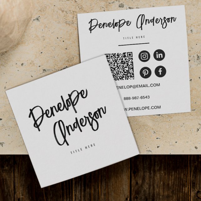 Elegant Black & White Minimalist QR Code Modern    Square Business Card (Creator Uploaded)