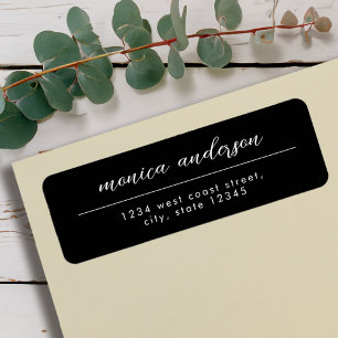 Elegant Black White Minimalist Script Name Return Address Label