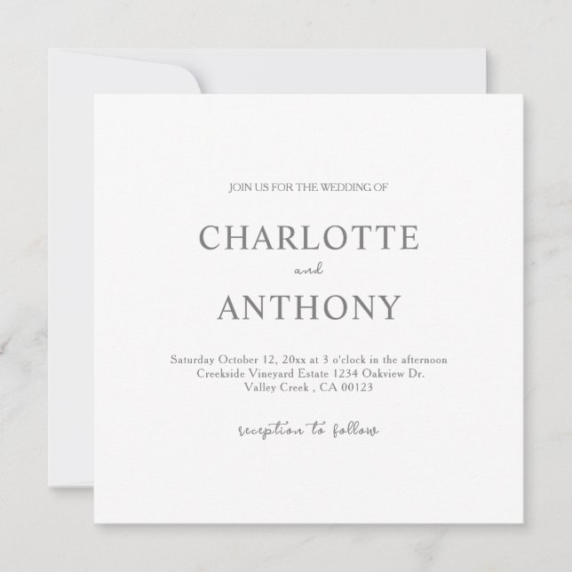 Elegant Black & White Minimalist Wedding  Invitation (Front)
