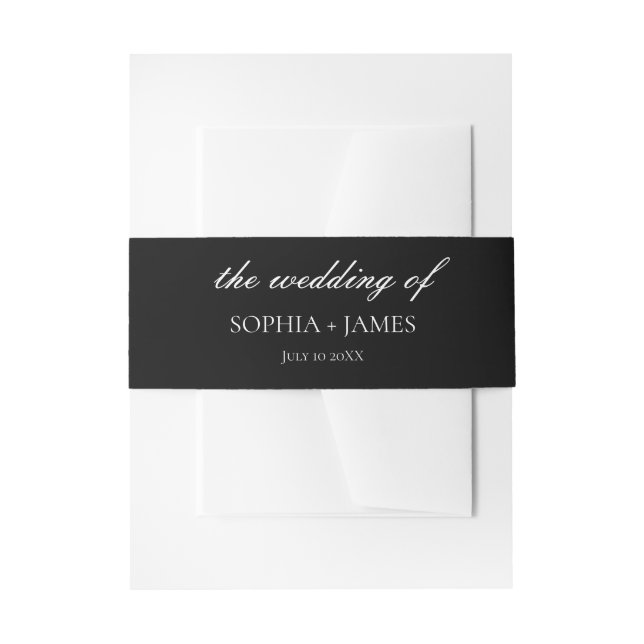 Elegant Black & White Minimalist Wedding Invitation Belly Band (Front Example)
