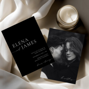 Elegant Black & White Minimalist Wedding Photo Invitation