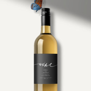 Elegant Black & White Modern Calligraphy Wedding Wine Label