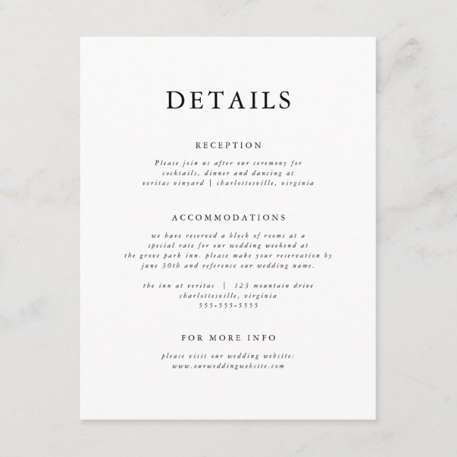 Elegant Black & White Modern Classic Enclosure Card (Front)