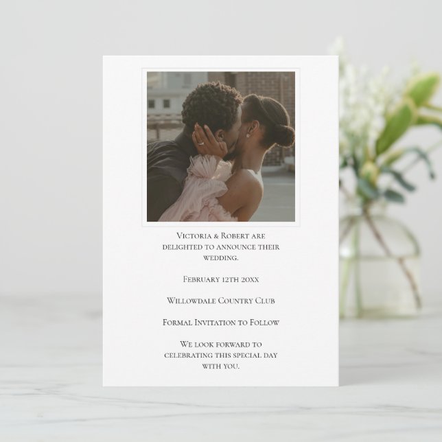 Elegant Black & White Modern Photo Wedding Save The Date (Standing Front)