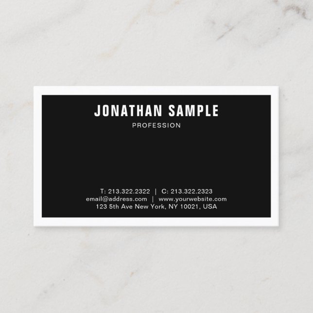 Elegant Black White Modern Sleek Professional Business Card (Front)
