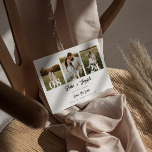 Elegant Black & White Modern Three Photos Wedding Save The Date