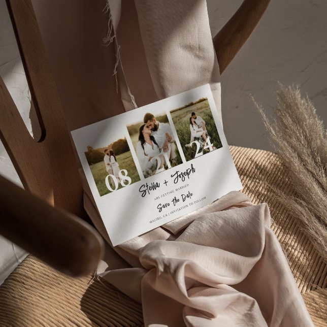 Elegant Black & White Modern Three Photos Wedding Save The Date (Creator Uploaded)